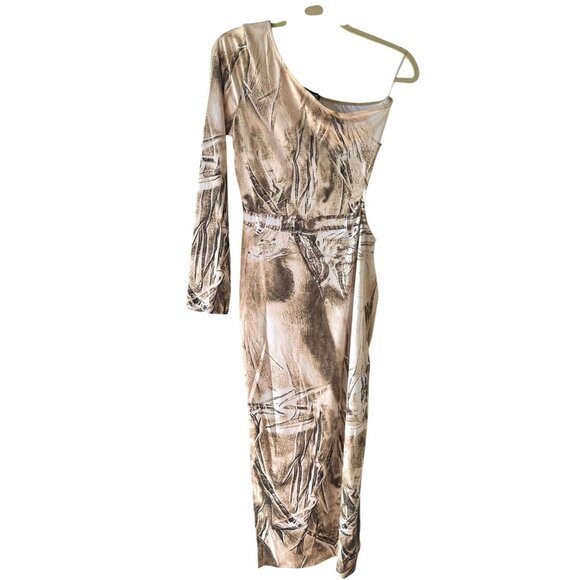 PrettyLittleThing Taupe One Shoulder Cutout Bodycon Dress Size 8 Sculpted Fit - Picture 1 of 8
